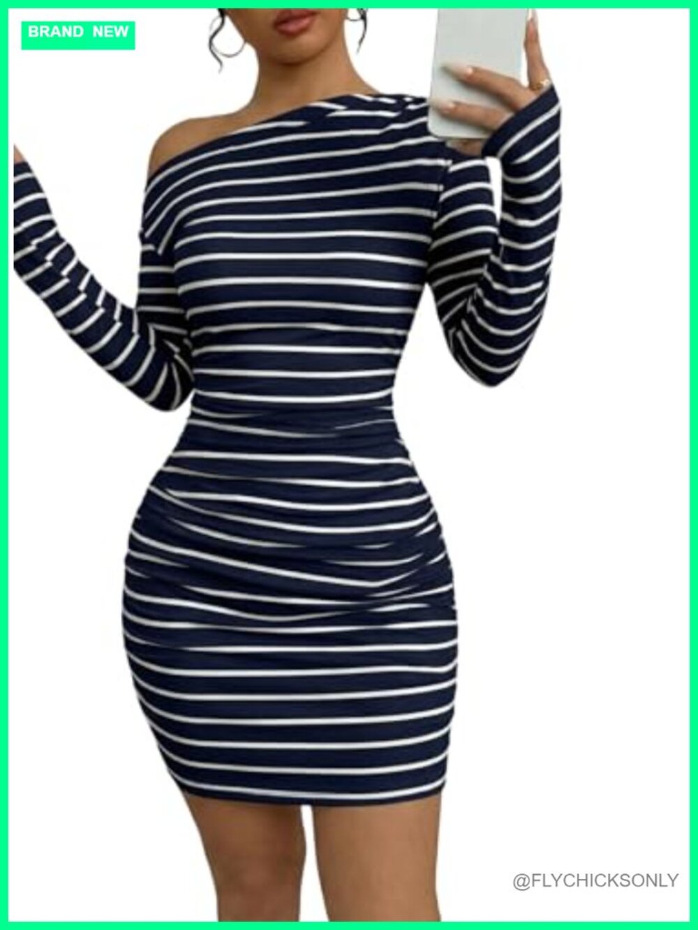 Off Shoulder Bodycon Mini Dress Long Sleeve Ruched Party Club Cotton